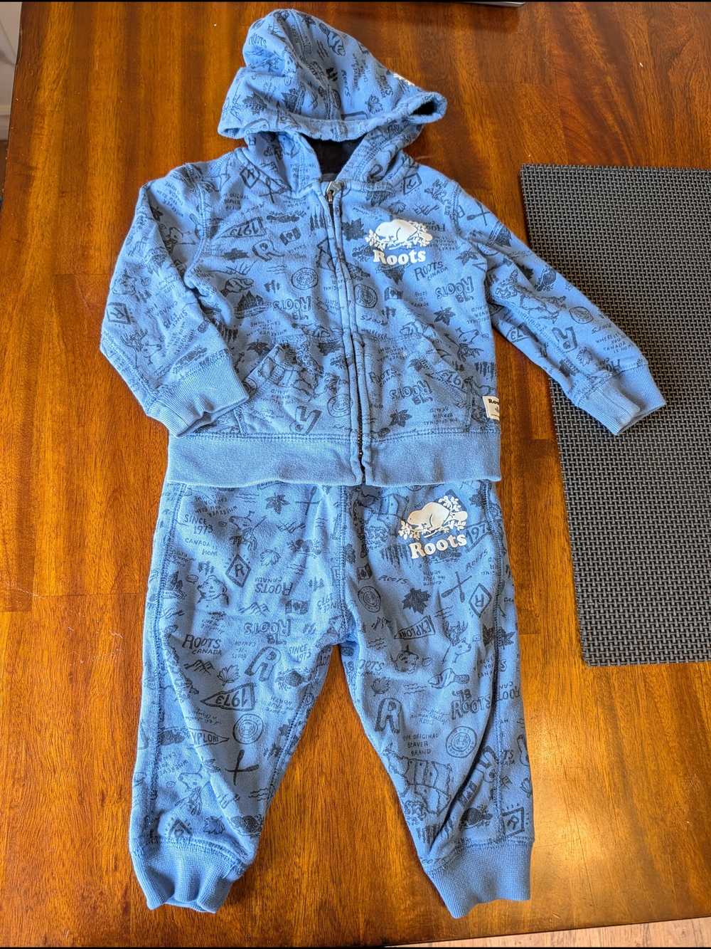 Roots Kids Light Blue Printed Hoodie & Jogger Set